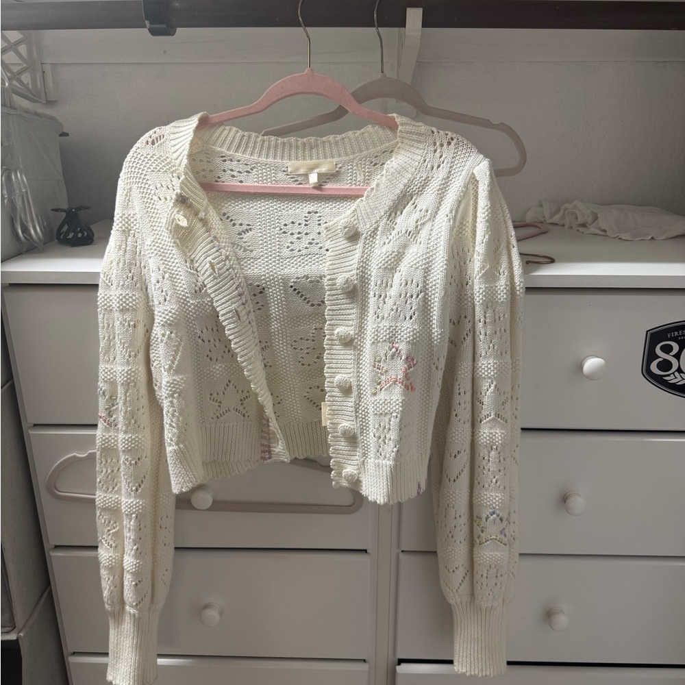 LoveShackFancy Cream Knit Cardigan